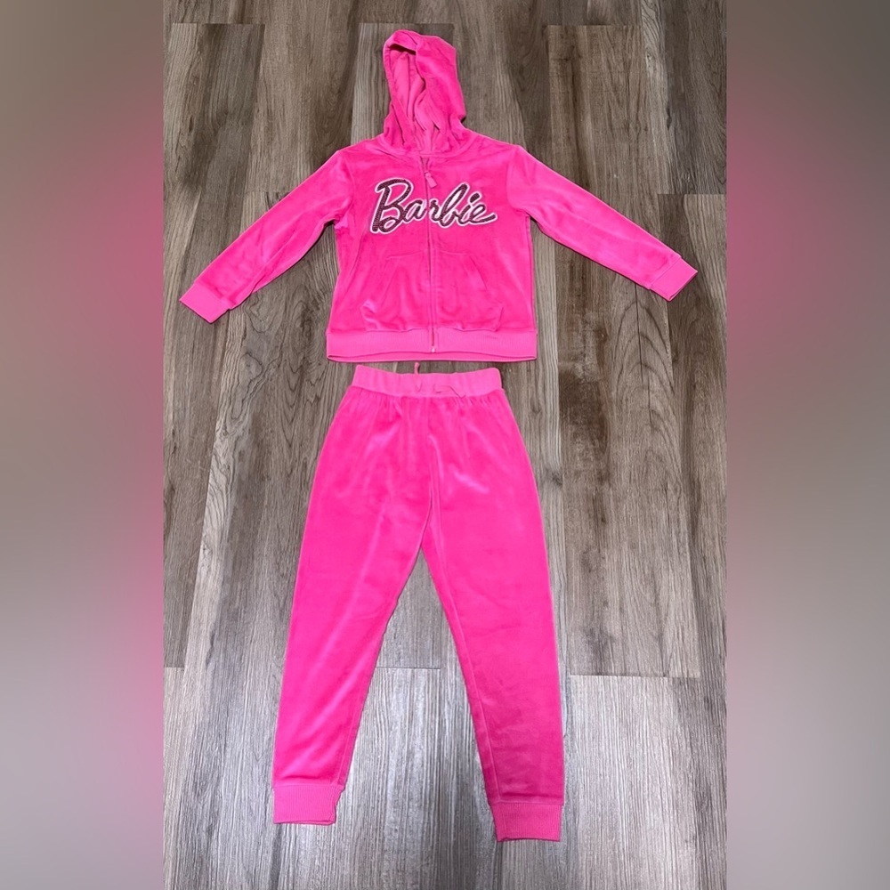 Barbie Kids Hot Pink Hooded Velour Tracksuit